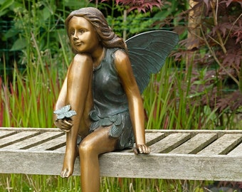 Bronze Garden Sculpture of a Winged Fairy with Butterfly on Hand Bronze Nymph Sculpture Garden Art Statue Outdoor Bronze Fairy Statue  Deco