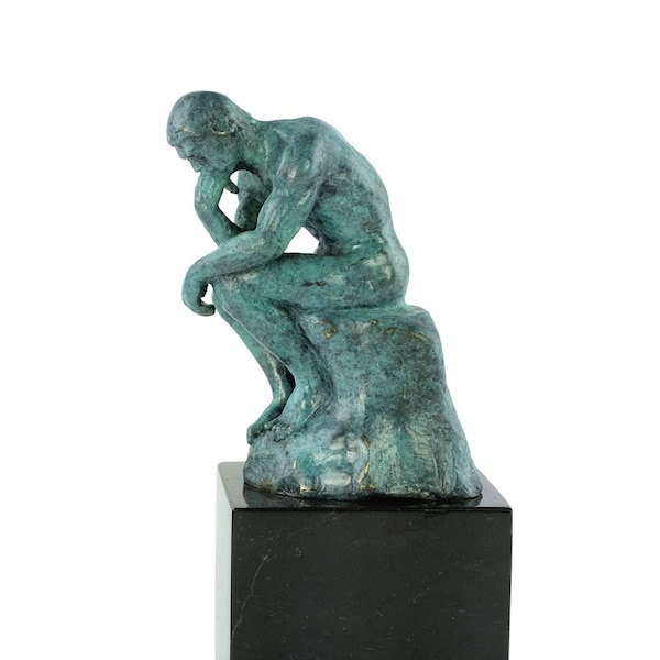 Sculpture de penseur en bronze de Rodin en patine verte La statue du penseur de Rodin Statue d’art masculin pensant figurine masculine classique Français déco