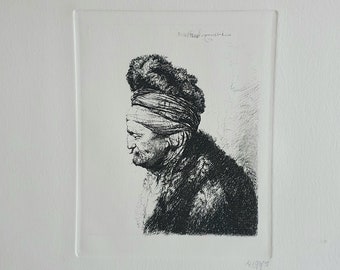 Limited Rembrandt Etching 'De Tweede Oosterse Kop' published by Het Hollandsch Etsenkabinet Rembrandt Art