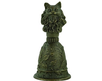 Bronze Bell with Cat Grip and Floral Decoration Unique Bell for Reception Cat Lovers Gift Bronze Cat Sculpture Animal Decoration Cat Gift