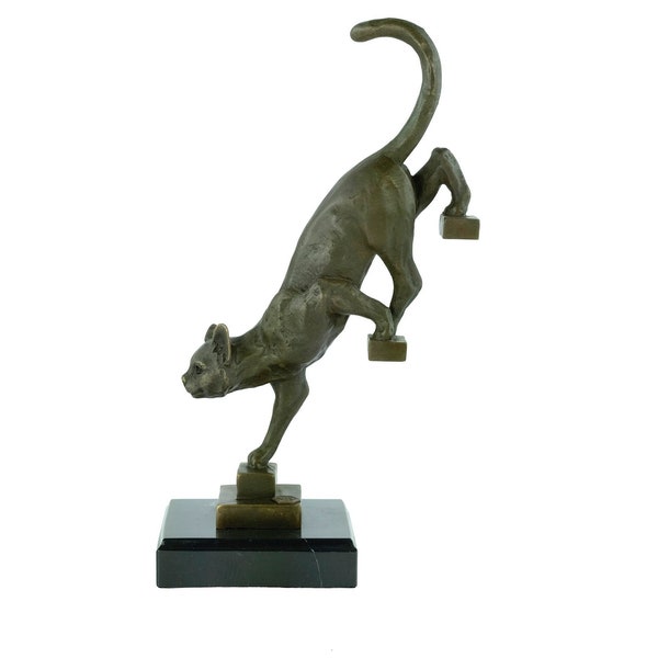 Sculpture de chat en bronze chat descendant les escaliers Statue Art animalier Figurine Style Art déco Sculpture amoureux des chats cadeau chat décoration Decoux