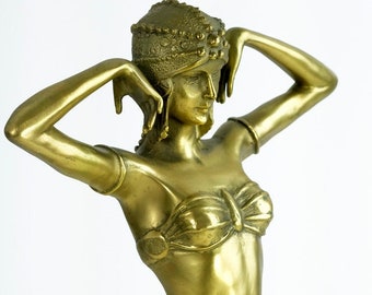 Estatua de bailarina de bronce Art Deco Bailarina de escarabajo Estatuilla femenina Escultura de bronce Escultura de Chiparus Bailarina egipcia Arte de escultura femenina de bronce