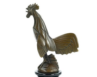 Bronze Rooster Statue Art Deco Car Mascot Figurine Bronze Rooster Sculpture Crowing Rooster Farm Animal Decoration Art Deco Collectable