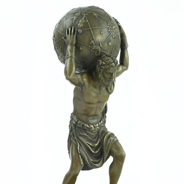 Mitología griega Estatua de bronce de Atlas llevando un globo Escultura de atlas de bronce Mitología griega Escultura de bronce Dios griego Atlas con globo