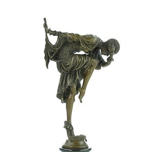 Escultura de bailarina de bronce estilo Art Deco Bailarina de serpiente Chiparus Estatua de bronce Estatua de bronce Art Deco Bailando Mujer Art Deco Bronce Mujer imagen 1