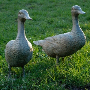 Pair of Outdoor Bronze Duck Statues Animal Art Figurines Bronze Duck Sculptures Outdoor Duck Sculptures Large Duck Couple Animal Statues