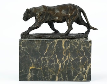 Bronze Panther Statue Animal Art Figurine Bronze Panther Sculpture Hunting Panther Statue Animal Art Sculpture in Bronze Wildlife Sculpture