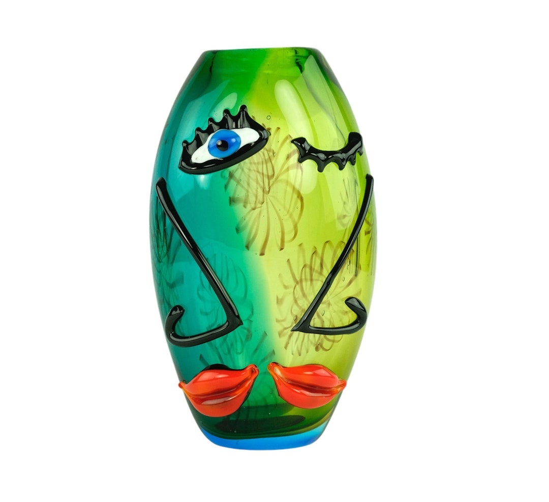 Abstract Glass Design Vase in Murano Stijl and Pablo Picasso Glass Vase