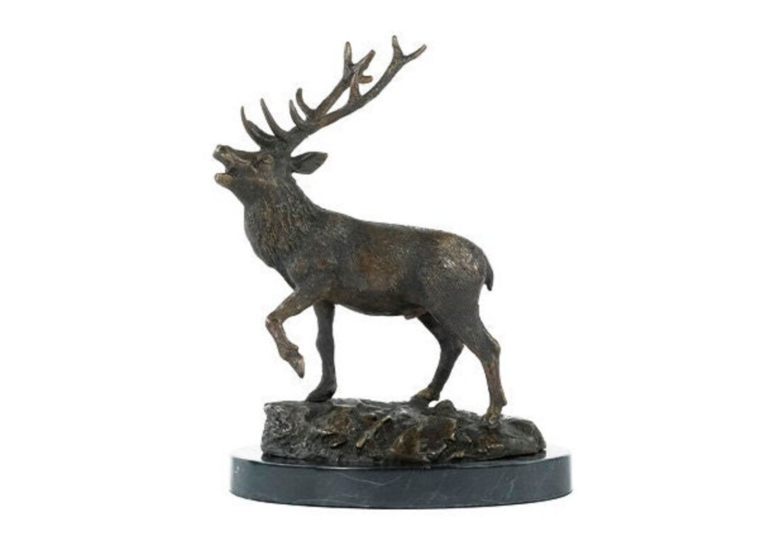 Bronze Deer Statue Red Deer Sculpture Animal Art Figurine Braying Deer