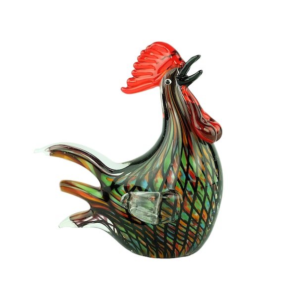 Sculpture en verre d'un coq dans le style de Murano Figurine d'art animalier Statue de coq en verre de Murano Décoration d'animaux de ferme Figurine d'art en verre