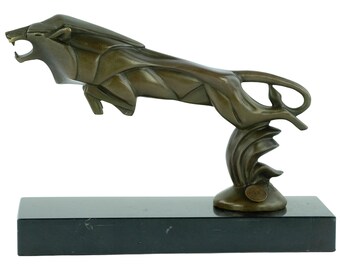 Bronze Leaping Lion Sculpture Art Deco Car Mascot Casimir Brau Bronze Sculpture Art Deco Statue Bronze Lion Figurine Lion Decoration Art