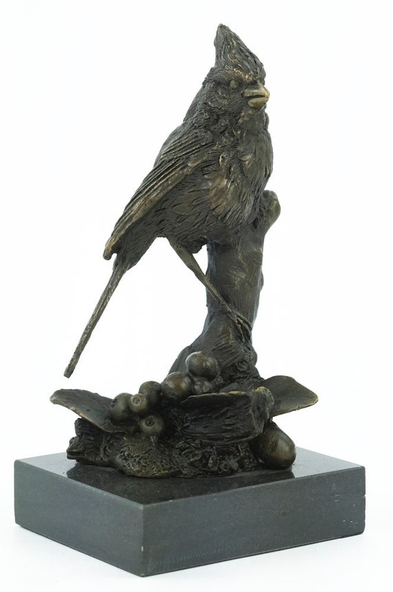 Bronze Skulptur Figur Kardinal Vogel  auf edlem Marmorsockel 3089 