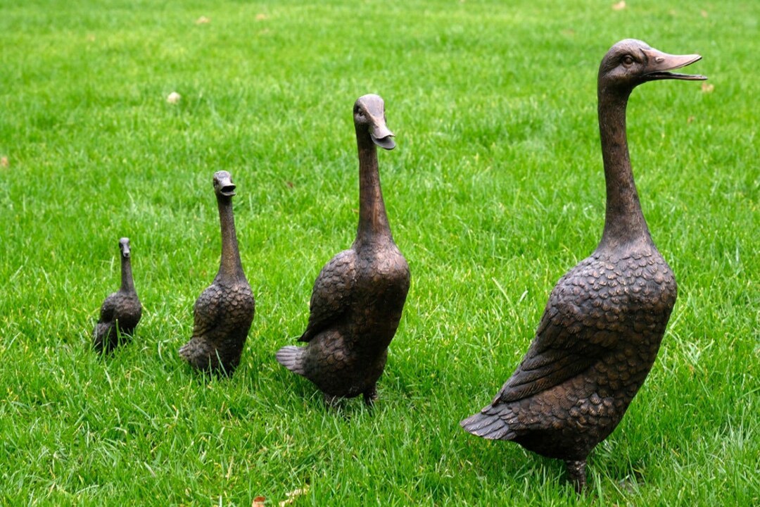 Set of 4 Bronze Duck Family Sculptures Animal Figurines Bronze Garden