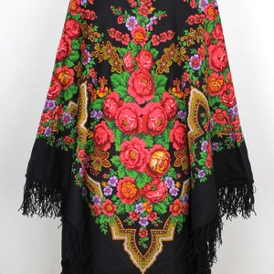 NEW WITH TAGS Women&#39;s Authentic Original Pavlovo Posad Shawl 146x146 cm 57x57 Floral Warm Soft 100% Wool russian scarf Wrap Cape Gift 325-18