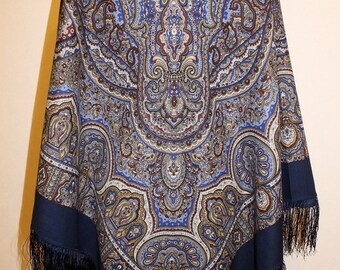 NIEUW MET LABELS Dames Authentieke Originele Pavlovo Posad Sjaal 146x146 cm 57x57&quot; Bloemen Warm Zacht 100% Wol Russische Sjaal Wikkel Cadeau 762-14