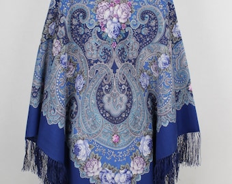 ZELDZAAM NIEUW Met TAGS Vrouwen Authentieke Originele Pavlovo Posad Sjaal 146x146 cm 57x57&quot; Bloemen Warm Zacht 100% Wol Russische Sjaal Wikkel Cadeau 1694-13