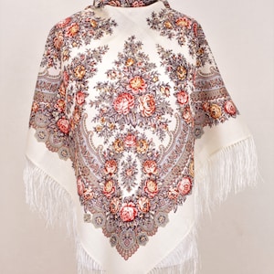 NEW WITH TAGS! Authentic Original Pavlovo Posad Shawl 100% Wool Scarf 89x89 cm 35x35 inches russian scarf Wrap Woolen Fringe gift 1960-3