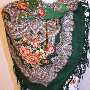 NEW WITH TAGS! Authentic Original Pavlovo Posad Shawl 100% Wool Scarf 89x89 cm 35x35 inches russian scarf Wrap Woolen Fringe gift 1622-10