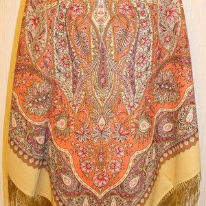 NEW WITH TAGS Women's Authentic Original Pavlovo Posad Shawl 146x146 cm 57x57" Floral Warm Soft 100% Wool russian scarf Wrap Gift 1496-2