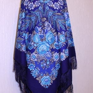 NEW WITH TAGS Women's Authentic Original Pavlovo Posad Shawl 146x146 cm 57x57" Floral Warm Soft 100% Wool russian scarf Wrap Gift 1462-14