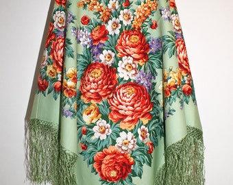 NEW WITH TAGS! Women's Authentic Pavlovo Posad Shawl 148x148 cm 58x58 inch Floral Warm Soft 100% Wool russian scarf Wrap Cape Gift 235-9