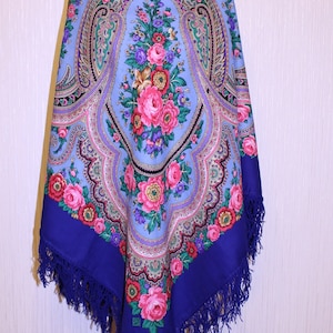 NEW WITH TAGS Women's Authentic Original Pavlovo Posad Shawl 146x146 cm 57x57" Floral Warm Soft 100% Wool russian scarf Wrap Gift 1289-14