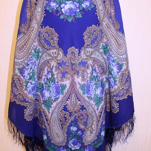 NEW WITH TAGS Women's Authentic Original Pavlovo Posad Shawl 146x146 cm 57x57" Floral Warm Soft 100% Wool russian scarf Wrap Gift 1570-14