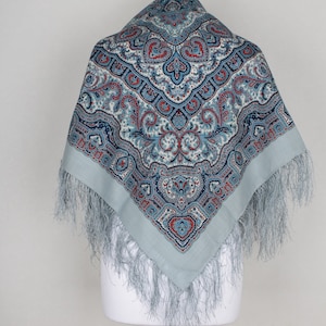 NEW WITH TAGS! Authentic Original Pavlovo Posad Shawl 100% Wool Scarf 89x89 cm 35x35 inches russian scarf Wrap Woolen Fringe gift 2006-1
