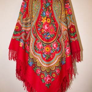 NEW WITH TAGS Women's Authentic Original Pavlovo Posad Shawl 146x146 cm 57x57" Floral Warm Soft 100% Wool russian scarf Wrap Gift 1289-5