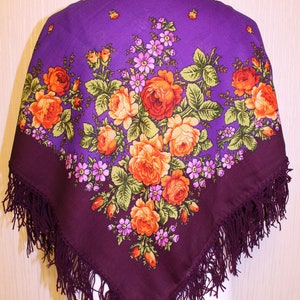 NEW WITH TAGS! Authentic Original Pavlovo Posad Shawl 100% Wool Scarf 89x89 cm 35x35 inches russian scarf Wrap Woolen Fringe gift 1317-7