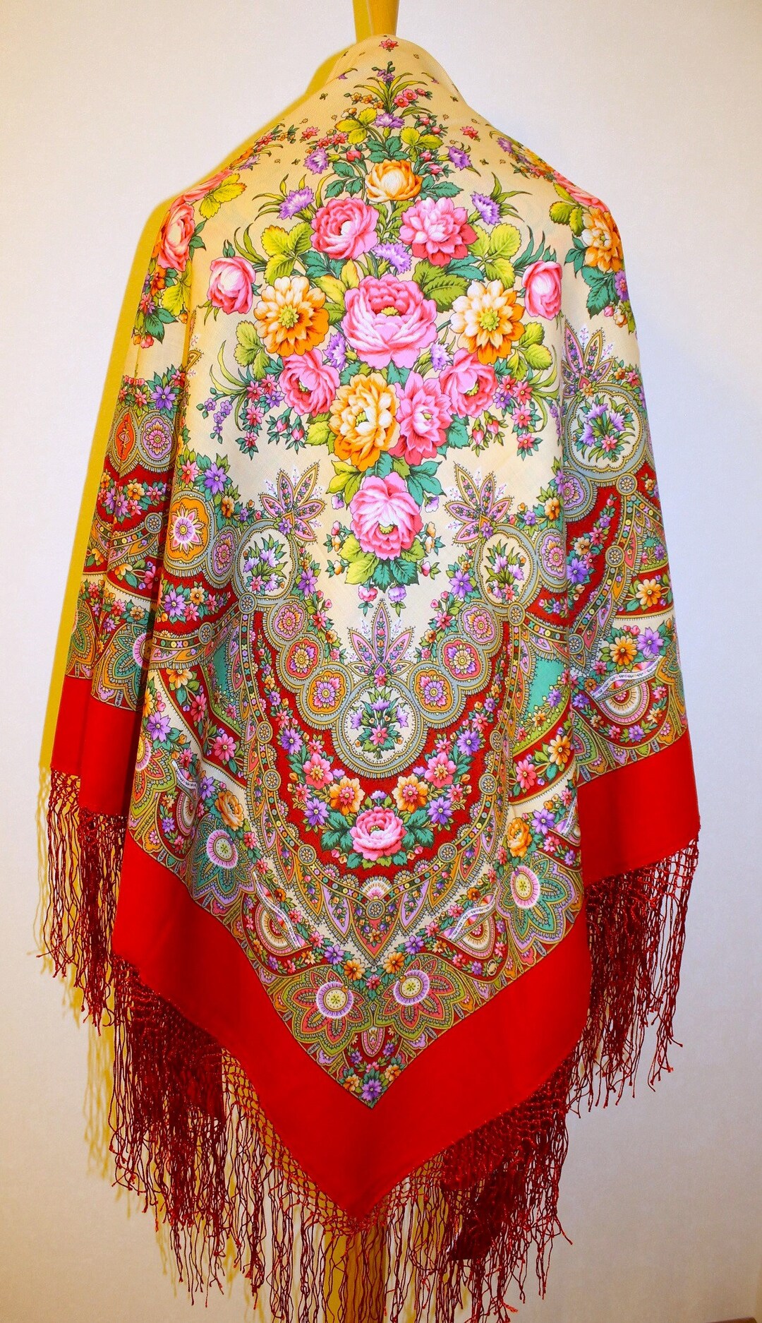 NEW WITH TAGS Original Pavlovo Posad Shawl 148x148 Cm 58x58 Inch Floral ...