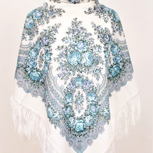 NEW WITH TAGS! Authentic Original Pavlovo Posad Shawl 100% Wool Scarf 89x89 cm 35x35 inches russian scarf Wrap Woolen Fringe gift 1960-4