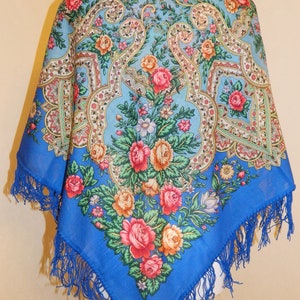 NEW WITH TAGS! Authentic Original Pavlovo Posad Shawl 100% Wool Scarf 89x89 cm 35x35 inches russian scarf Wrap Woolen Fringe gift 1687-13