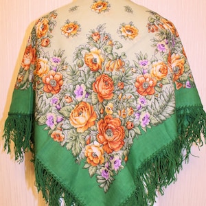 NEW WITH TAGS! Sale Authentic Original Pavlovo Posad Shawl 100% Wool Scarf 89x89 cm 35x35 russian scarf Wrap Woolen Fringe Gift 1387-9