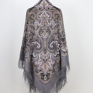 NEW WITH TAGS Women's Authentic Original Pavlovo Posad Shawl 146x146 cm 57x57" Floral Warm Soft 100% Wool russian scarf Wrap Gift 1935-1