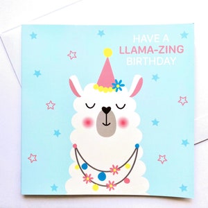 Inside: Hope your birthday is L-lovely! Birthday Candles Watercolor card by StellaJaneCards Llamas Birthday Llamas Card Mountains