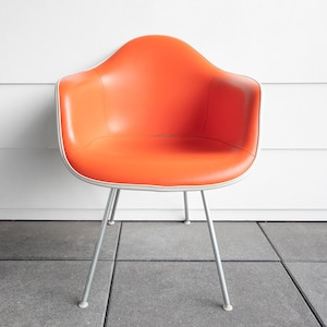 SOLD Vintage Eames Orange Red DAH Vinyl Padded Cream White Fiberglass Herman Miller Armchair image 1