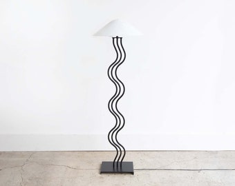 Alsy Postmodern Squiggle Floor Lamp Memphis Style | Original Shade | 1980