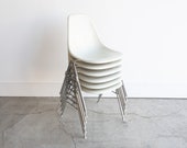 Set of 6 Vintage 1960s Eames for Herman Miller DSS White Fiberglass Shell Dinning Chairs Stackable