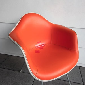 SOLD Vintage Eames Orange Red DAH Vinyl Padded Cream White Fiberglass Herman Miller Armchair image 6