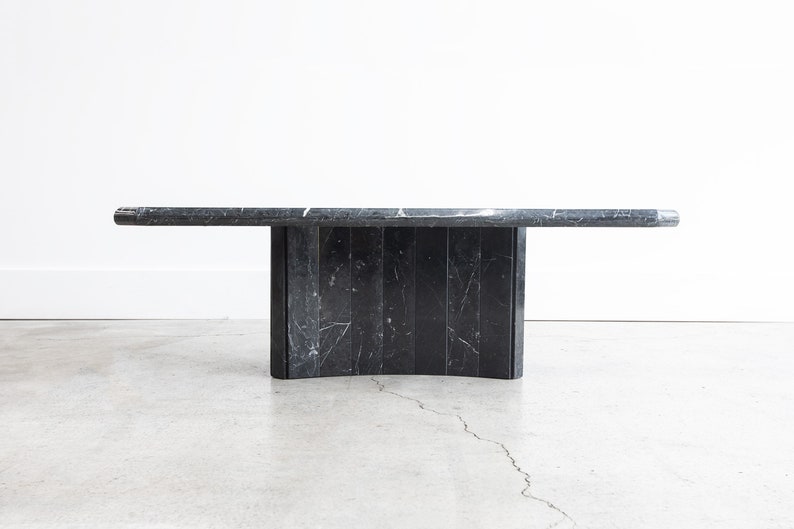 Vintage Postmodern Dark Serpentine Italian Marble Coffee Table Black, Gray, Muted Green, White image 2