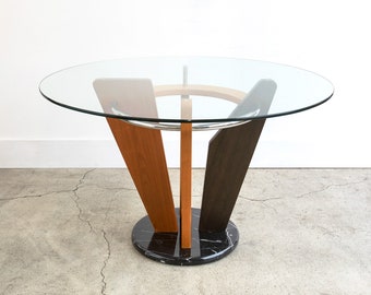 1980s Vintage Memphis Peter Shire Style Glass Top Dinning Table With Black Marble Base