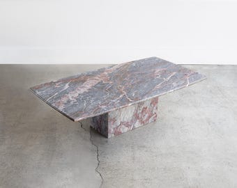 Postmodern Cipollino Ondulato Italian Marble Coffee Table Blush, Ivory, Peach, Gray | 1980