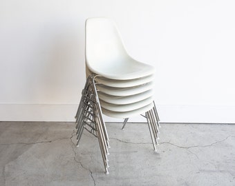 SOLD | Vintage 1960s Eames for Herman Miller DSS White Fiberglass Shell Dinning Chairs Set of 6