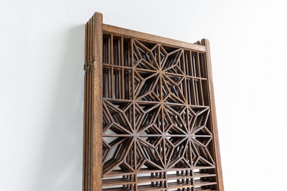 Vintage Japanese Mid-century Modern Teak Shoji Six-panel Folding