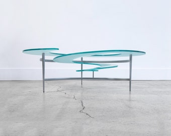 Vintage Giorgio Cattelan Nautilus “Spiral” Frosted Glass Coffee Table for Cattelan Italia circa 1990