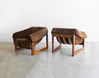 SOLD | Ultra-Rare Percival Lafer MP-79 Lounge Chairs Brazilian Rosewood & Original Suede | Circa 1960