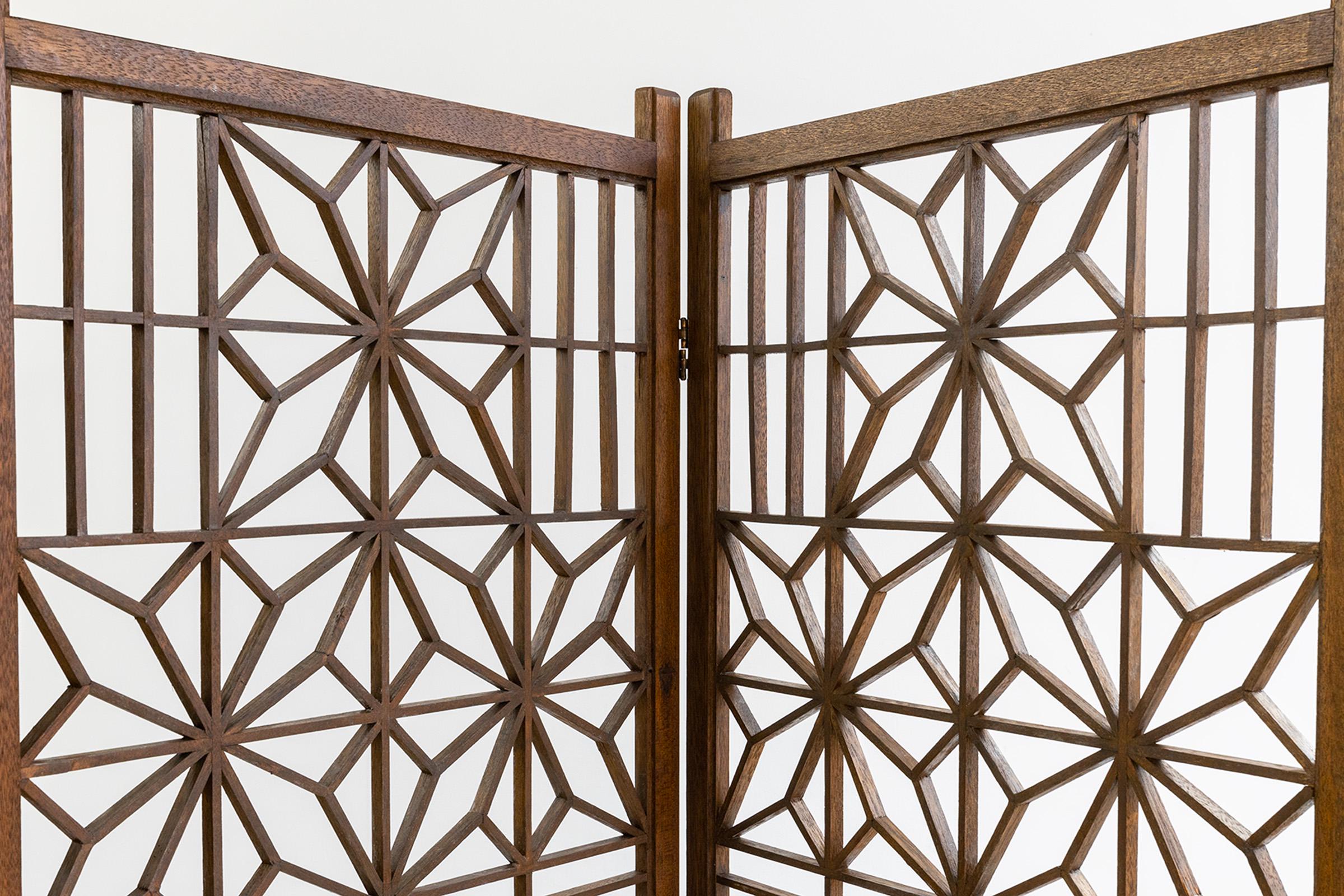 Vintage Japanese Mid-century Modern Teak Shoji Six-panel Folding