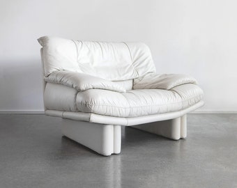 SOLD | Vintage Nicoletti Salotti Italian Leather Chair circa 1970 in Gorgeous Cream | Postmodern, Mid Century | Made in Italy