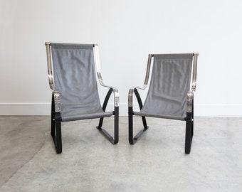 Vintage Salvatore Bevelacqua Machine Age, McKay Craft Cantilevered Sling Lounge Chairs circa 1930s